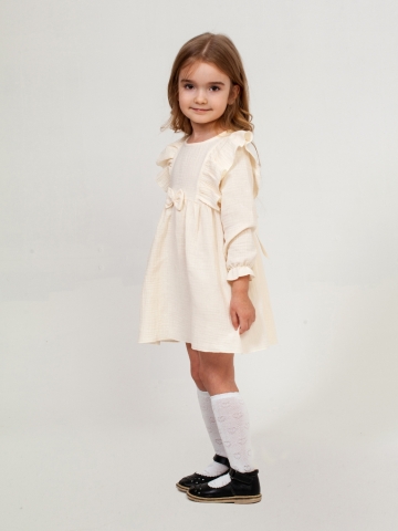 Купить 321-СЛ. Платье из муслина детское, хлопок 100% сливочный, р. 74,80,86,92 в Иваново