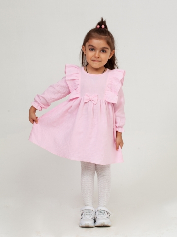Купить 321-Р. Платье из муслина детское, хлопок 100% розовый, р. 74,80,86,92 в Иваново